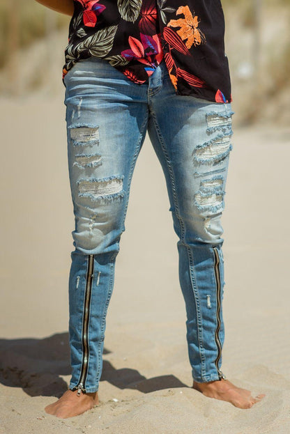 Zipper Denim Jeans - JAIVIE